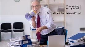  Presentation with unhappy - Presentation theme having aged-male-employee-unhappy background and a light gray colored foreground