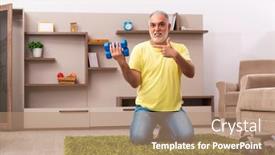  Presentation with exercises - PPT layouts with aged-man-doing-sport-exercises background and a coral colored foreground