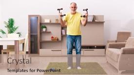  Presentation with exercises - Amazing slide deck having aged-man-doing-sport-exercises backdrop and a coral colored foreground