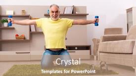  Presentation with exercises - PPT theme featuring aged-man-doing-sport-exercises background and a coral colored foreground