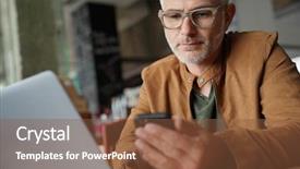  Presentation with middle ages - Presentation consisting of aged man in trendy restaurant background and a tawny brown colored foreground