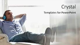  Presentation with listening - Slides with aged man listening to music background and a white colored foreground