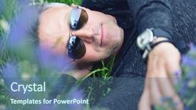  Presentation with green nature - PPT theme having aged man lying on field background and a ocean colored foreground