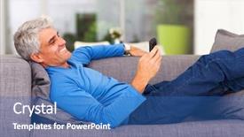  Presentation with text message - PPT theme enhanced with aged man reading text message background and a teal colored foreground