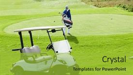  Presentation with red gold green field - Beautiful presentation design featuring golf car standing on green backdrop and a  colored foreground