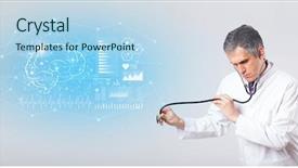  Presentation with middle ages portrait - Amazing theme having aged neurologist showing the test backdrop and a light blue colored foreground