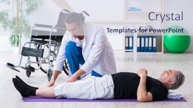  Presentation with injury - PPT theme with aged patient recovering from injury in hospital background and a sky blue colored foreground