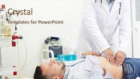  Presentation with physician - Colorful PPT layouts enhanced with concentrated young physician doing abdominal backdrop and a cream colored foreground
