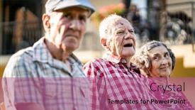  Presentation with outdoors - PPT theme consisting of aged-people-group-portrait-outdoors background and a coral colored foreground