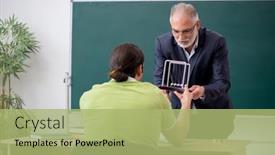  Presentation with physics - Slides featuring aged-physics-teacher-and-male background and a mint green colored foreground