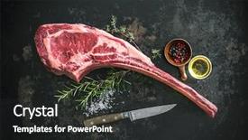 Presentation with grilling - PPT theme with aged raw tomahawk beef steak background and a dark gray colored foreground