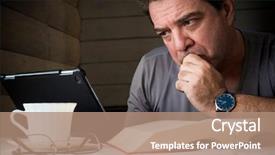  Presentation with man relaxing on massage table - Audience pleasing PPT theme consisting of aged thoughtful man using table backdrop and a coral colored foreground