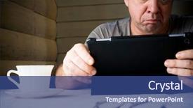  Presentation with man relaxing on massage table - Slide set featuring aged thoughtful man using table background and a ocean colored foreground