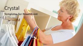  Presentation with middle ages portrait - Beautiful slide set featuring aged woman choosing new clothes backdrop and a  colored foreground