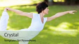  Presentation with fitness - Amazing presentation theme having aged woman doing yoga pose backdrop and a yellow colored foreground
