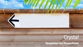  Presentation with blue aged wood sign - Amazing slide set having aged wood arrow direction sign on summer blue sky and palm tree leave photo-illustration backdrop and a coral colored foreground