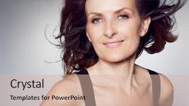  Presentation with curly hair - Amazing slide deck having ageing black white - attractive happy middle-aged woman backdrop and a lemonade colored foreground