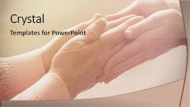  Presentation with ageing - PPT theme featuring ageing care - old and young holding hands background and a lemonade colored foreground