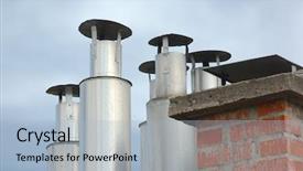  Presentation with ageing - Slide set with ageing population - chimneys on roofs in late background and a  colored foreground