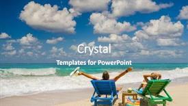  Presentation with resort - Colorful PPT layouts enhanced with agence de voyage - couple on the beach backdrop and a teal colored foreground