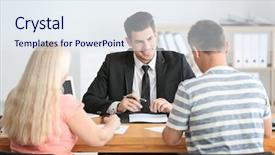  Presentation with notary - Colorful presentation design enhanced with agency law - mature couple at notary public backdrop and a sky blue colored foreground