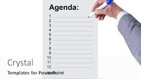 Presentation with agenda - Cool new slide deck with agenda-of-a-meeting backdrop and a white colored foreground