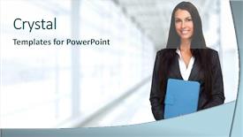  Presentation with office - Slide set consisting of agent - young smiling business woman background and a sky blue colored foreground