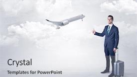  Presentation with airplane - Presentation theme enhanced with agent hitchhiking with departing airplane background and a  colored foreground