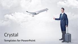  Presentation with airplane baby concept - Amazing presentation design having agent hitchhiking with departing airplane backdrop and a white colored foreground