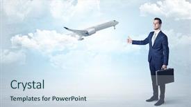  Presentation with airplane - Amazing slides having agent hitchhiking with departing airplane backdrop and a sky blue colored foreground