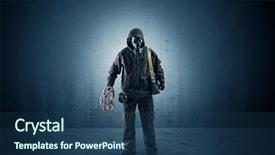  Presentation with dark room for interrogation - PPT theme consisting of agent in a dark room background and a ocean colored foreground