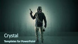  Presentation with dark room for interrogation - Beautiful PPT theme featuring agent in a dark room backdrop and a ocean colored foreground