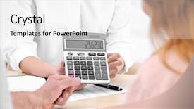  Presentation with health benefits insurance - Theme enhanced with agent showing calculator with value background and a white colored foreground