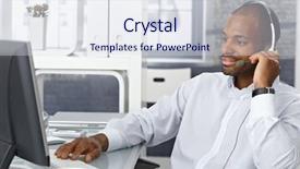  Presentation with office desk reception - Presentation theme with customer service satified - callcenter agent sitting at office background and a sky blue colored foreground