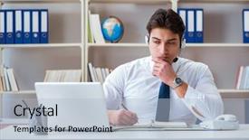  Presentation with working - Slide deck with agent working in the office background and a light blue colored foreground