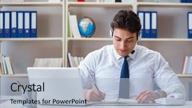  Presentation with working - PPT theme with agent working in the office background and a  colored foreground