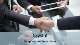  Presentation with handshake - PPT theme having agents negociation - business handshake and business people background and a light blue colored foreground