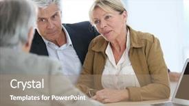  Presentation with real estate investment - Presentation theme with agents negociation - senior couple meeting real-estate agent background and a coral colored foreground