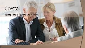  Presentation with real estate investment - Amazing slide deck having agents negociation - senior couple meeting real-estate agent backdrop and a coral colored foreground