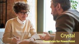  Presentation with young - PPT theme enhanced with agents negociation - young woman looking at agent background and a tawny brown colored foreground