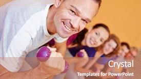  Presentation with physical fitness old age - Slides consisting of ager man in fitness center background and a coral colored foreground