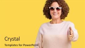  Presentation with business pink - Colorful slides enhanced with ager senior woman wearing pink backdrop and a yellow colored foreground