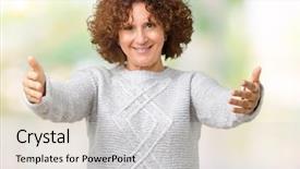  Presentation with middle ages - PPT theme featuring ager senior woman wearing winter background and a lemonade colored foreground