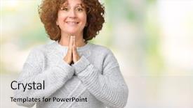  Presentation with middle ages - Cool new slide deck with ager senior woman wearing winter backdrop and a  colored foreground