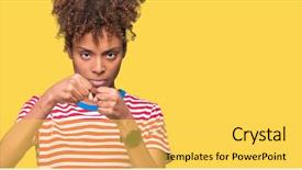  Presentation with violence woman - Slide set having aggression - beautiful young african american woman background and a yellow colored foreground