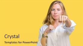  Presentation with young business woman smile show - Presentation featuring aggression - beautiful young business woman background and a light gray colored foreground