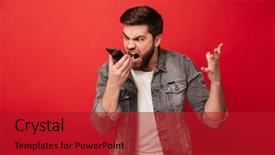  Presentation with aggression - Colorful PPT theme enhanced with aggression - image of aggressive young man backdrop and a crimson colored foreground