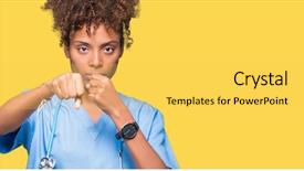  Presentation with doctor african - Cool new PPT theme with aggression - young african american doctor woman backdrop and a yellow colored foreground
