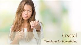  Presentation with violence woman - PPT layouts enhanced with aggression - young beautiful brunette business woman background and a soft green colored foreground