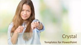  Presentation with violence woman - Presentation theme consisting of aggression - young beautiful brunette business woman background and a soft green colored foreground